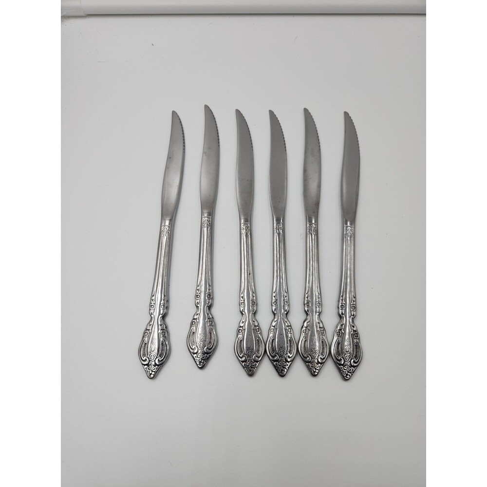 Oneida Brahms Set Of 6 Serrated Steak Knives Community Stainless Flatware Knife
